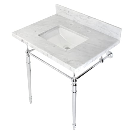Fauceture KVPB3022M8SQ1 30" Console Sink with Brass Legs (8-Inch, 3 Hole), Marble White/Polished Chrome KVPB3022M8SQ1